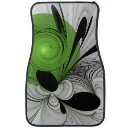 Abstract Black and White with Green Fractal Art Car Floor Mat