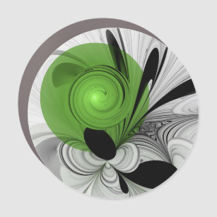 Abstract Black and White with Green Fractal Art Car Magnet