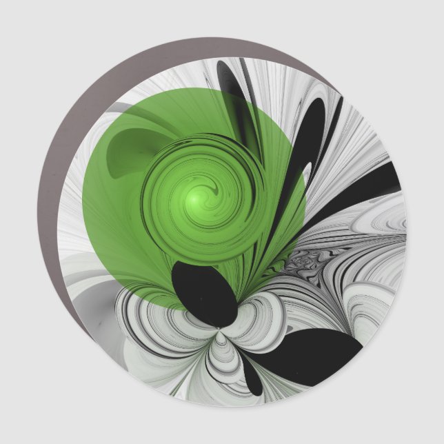 Abstract Black and White with Green Fractal Art Car Magnet (Front)