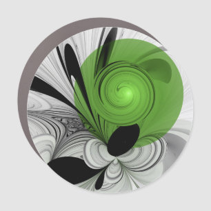 Abstract Black and White with Green Fractal Art Car Magnet