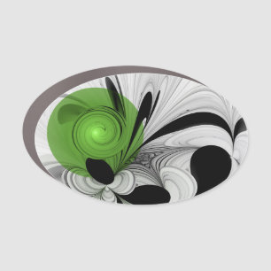 Abstract Black and White with Green Fractal Art Car Magnet