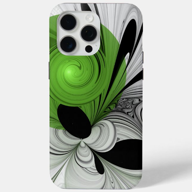 Abstract Black and White with Green Fractal Art Case-Mate iPhone Case (Back)
