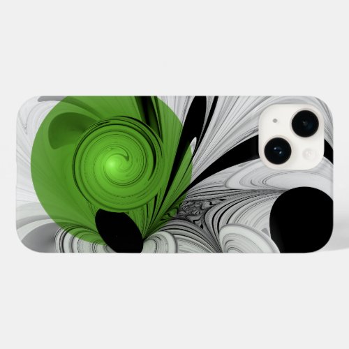 Abstract Black and White with Green Fractal Art Case_Mate iPhone 14 Case