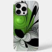 Abstract Black and White with Green Fractal Art