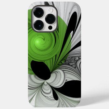 Abstract Black And White With Green Fractal Art Case-mate Iphone 14 Pro Max Case by GabiwArt at Zazzle