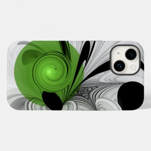 Abstract Black and White with Green Fractal Art Case_Mate iPhone 14 Case