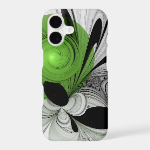 Abstract Black and White with Green Fractal Art iPhone 17 Case