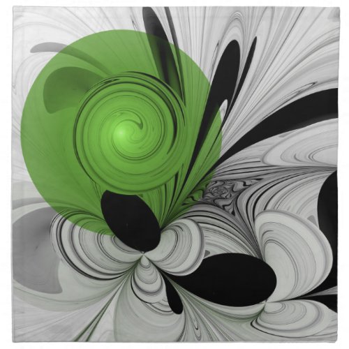 Abstract Black and White with Green Fractal Art Cloth Napkin