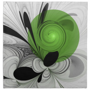 Abstract Black and White with Green Fractal Art Cloth Napkin