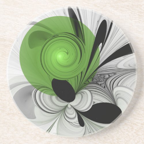 Abstract Black and White with Green Fractal Art Coaster