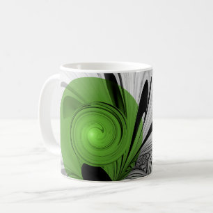 Abstract Black and White with Green Fractal Art Coffee Mug