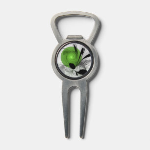 Abstract Black and White with Green Fractal Art Divot Tool