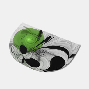 Abstract Black and White with Green Fractal Art Doormat