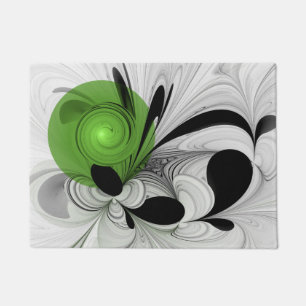 Abstract Black and White with Green Fractal Art Doormat