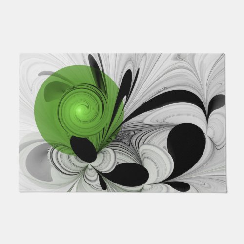 Abstract Black and White with Green Fractal Art Doormat