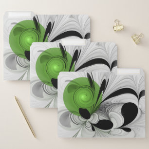 Abstract Black and White with Green Fractal Art File Folder