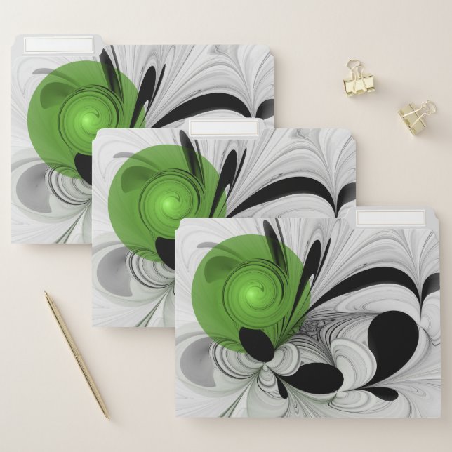 Abstract Black and White with Green Fractal Art File Folder (Set)