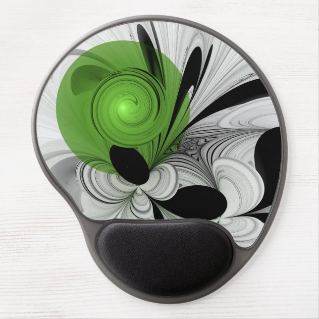 Abstract Black and White with Green Fractal Art Gel Mouse Pad (Front)