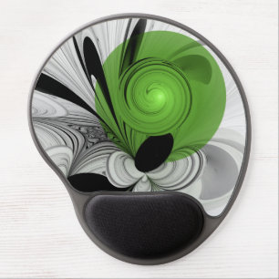 Abstract Black and White with Green Fractal Art Gel Mouse Pad