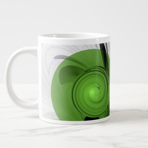 Abstract Black and White with Green Fractal Art Giant Coffee Mug