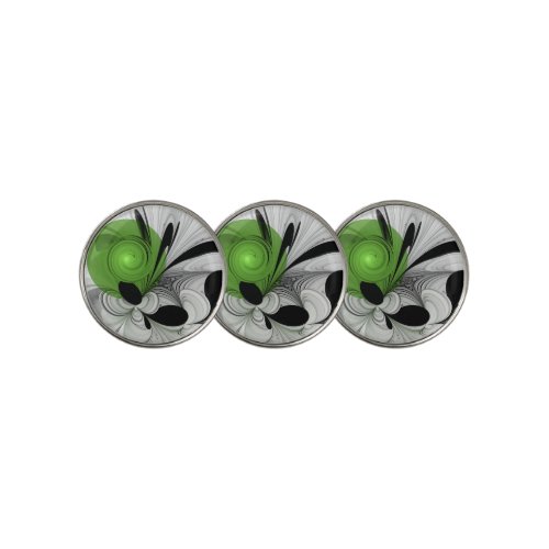 Abstract Black and White with Green Fractal Art Golf Ball Marker