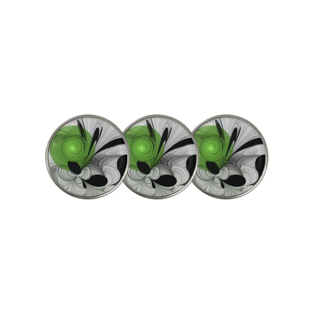 Abstract Black and White with Green Fractal Art Golf Ball Marker (3 Up)