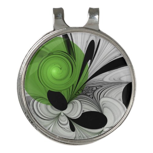 Abstract Black and White with Green Fractal Art Golf Hat Clip