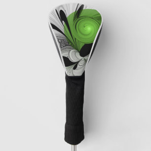 Abstract Black and White with Green Fractal Art Golf Head Cover