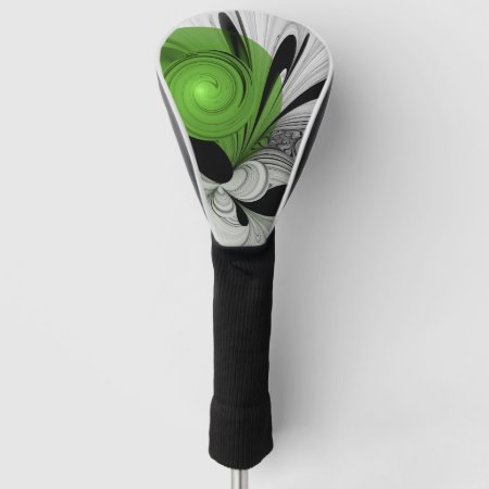 Abstract Black And White With Green Fractal Art Golf Head Cover