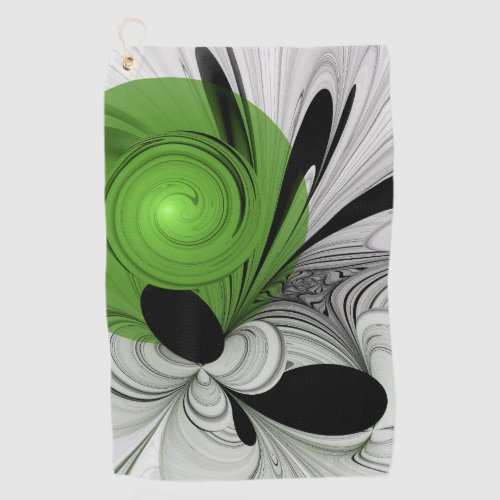Abstract Black and White with Green Fractal Art Golf Towel