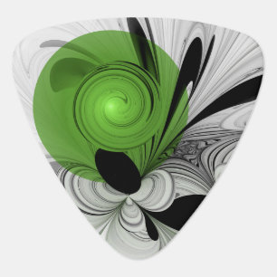 Abstract Black and White with Green Fractal Art Guitar Pick