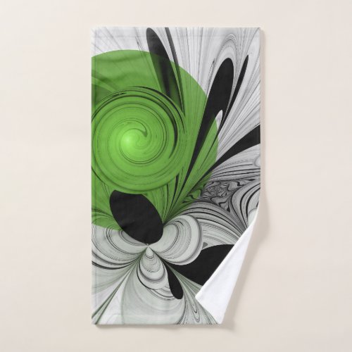 Abstract Black and White with Green Fractal Art Hand Towel