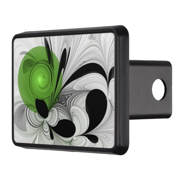Abstract Black and White with Green Fractal Art Hitch Cover (Left)