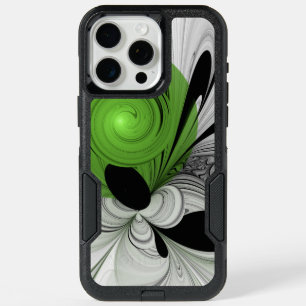 Abstract Black and White with Green Fractal Art iPhone 15 Pro Max Case