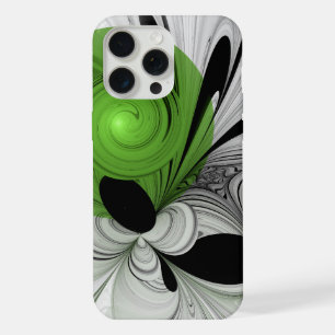 Abstract Black and White with Green Fractal Art iPhone 15 Pro Max Case