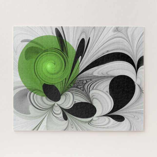 Abstract Black and White with Green Fractal Art Jigsaw Puzzle (Horizontal)