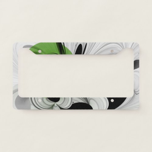 Abstract Black and White with Green Fractal Art License Plate Frame