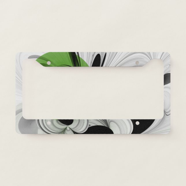 Abstract Black and White with Green Fractal Art License Plate Frame (Front)