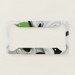 Abstract Black and White with Green Fractal Art License Plate Frame