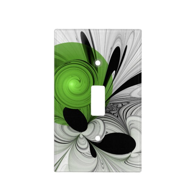 Abstract Black and White with Green Fractal Art Light Switch Cover (Front)