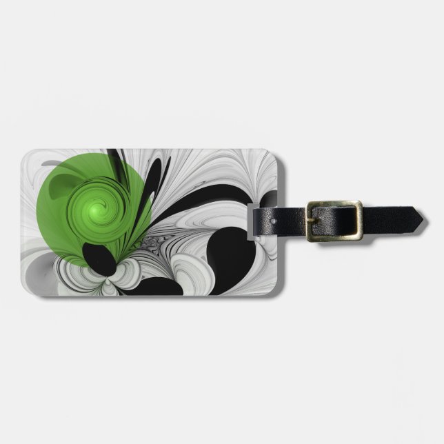 Abstract Black and White with Green Fractal Art Luggage Tag (Front Horizontal)
