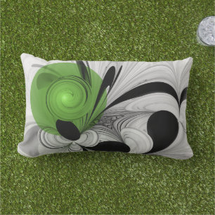 Abstract Black and White with Green Fractal Art Lumbar Pillow
