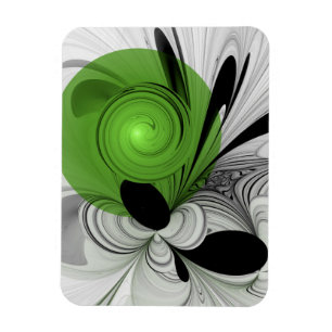 Abstract Black and White with Green Fractal Art Magnet