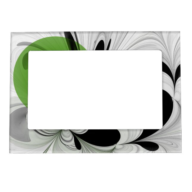 Abstract Black and White with Green Fractal Art Magnetic Frame (Front)