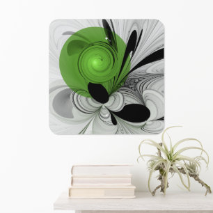 Abstract Black and White with Green Fractal Art Metal Sign