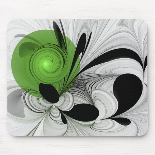 Abstract Black and White with Green Fractal Art Mouse Pad