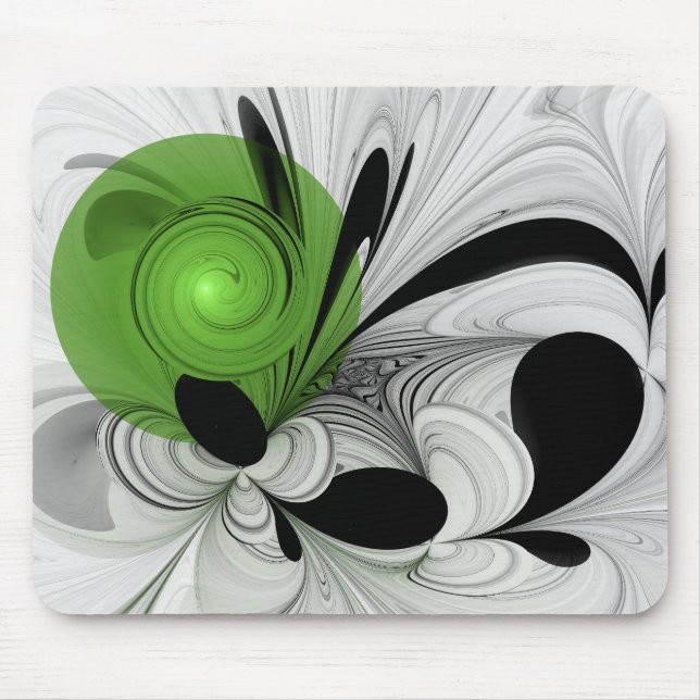 Abstract Black and White with Green Fractal Art Mouse Pad (Front)