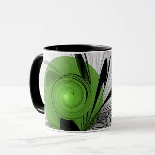 Abstract Black and White with Green Fractal Art Mug