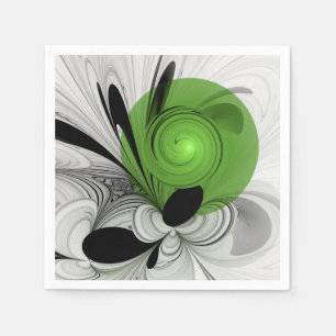 Abstract Black and White with Green Fractal Art Napkins