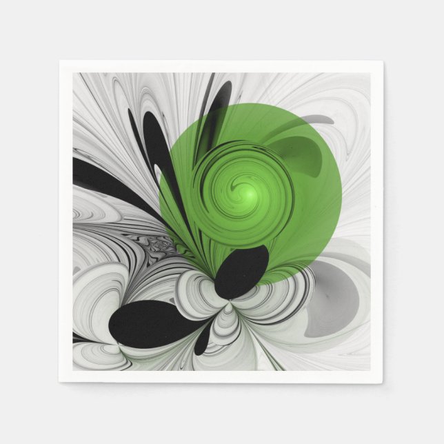 Abstract Black and White with Green Fractal Art Napkins (Front)